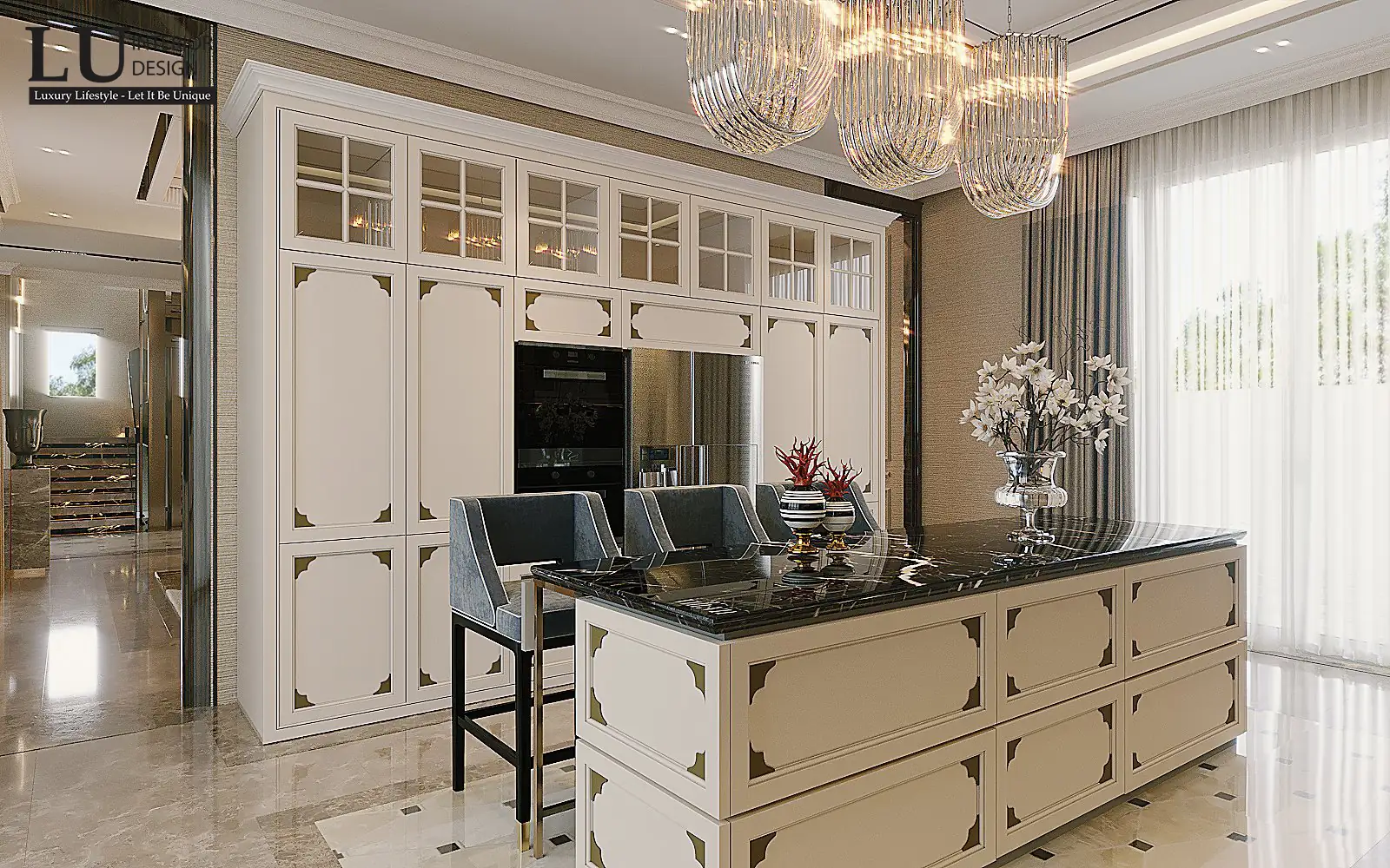 Tủ cao màu kem trong bếp – thiết kế nội thất biệt thự Đồng Nai – LU Design