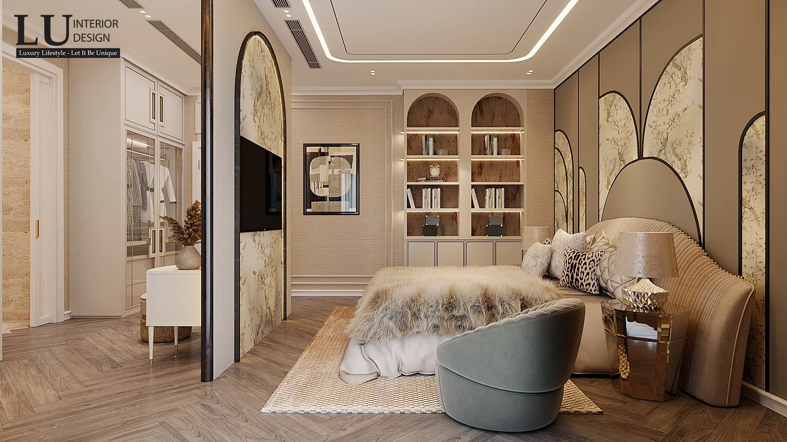 Đầu giường vòm ốp nệm – thiết kế nội thất biệt thự Đồng Nai – LU Design