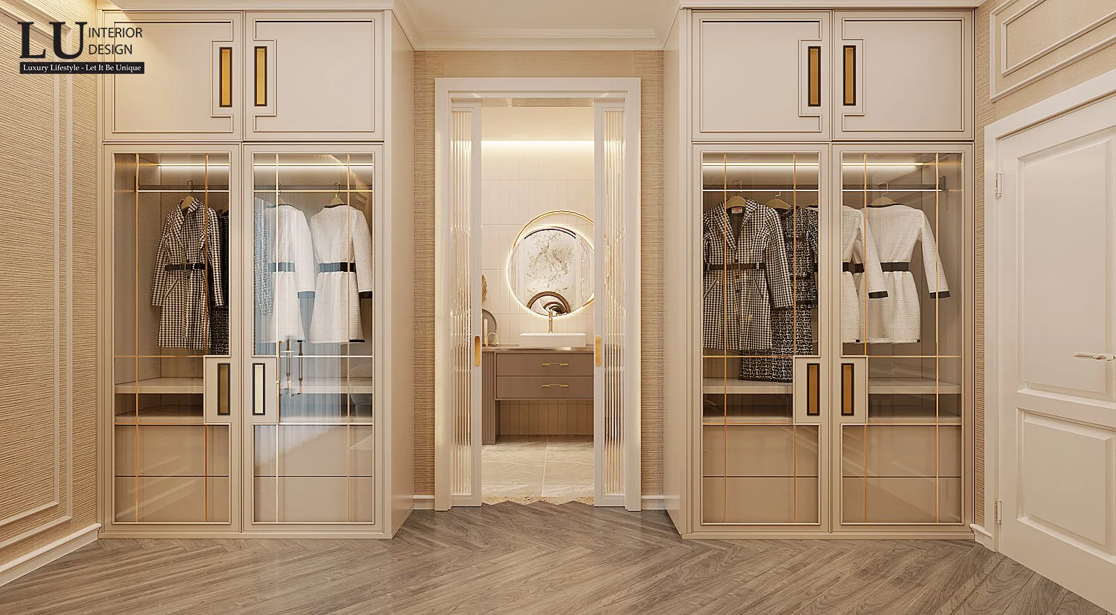 Tủ áo cửa kính phòng ngủ 1 – thiết kế nội thất biệt thự Đồng Nai – LU Design