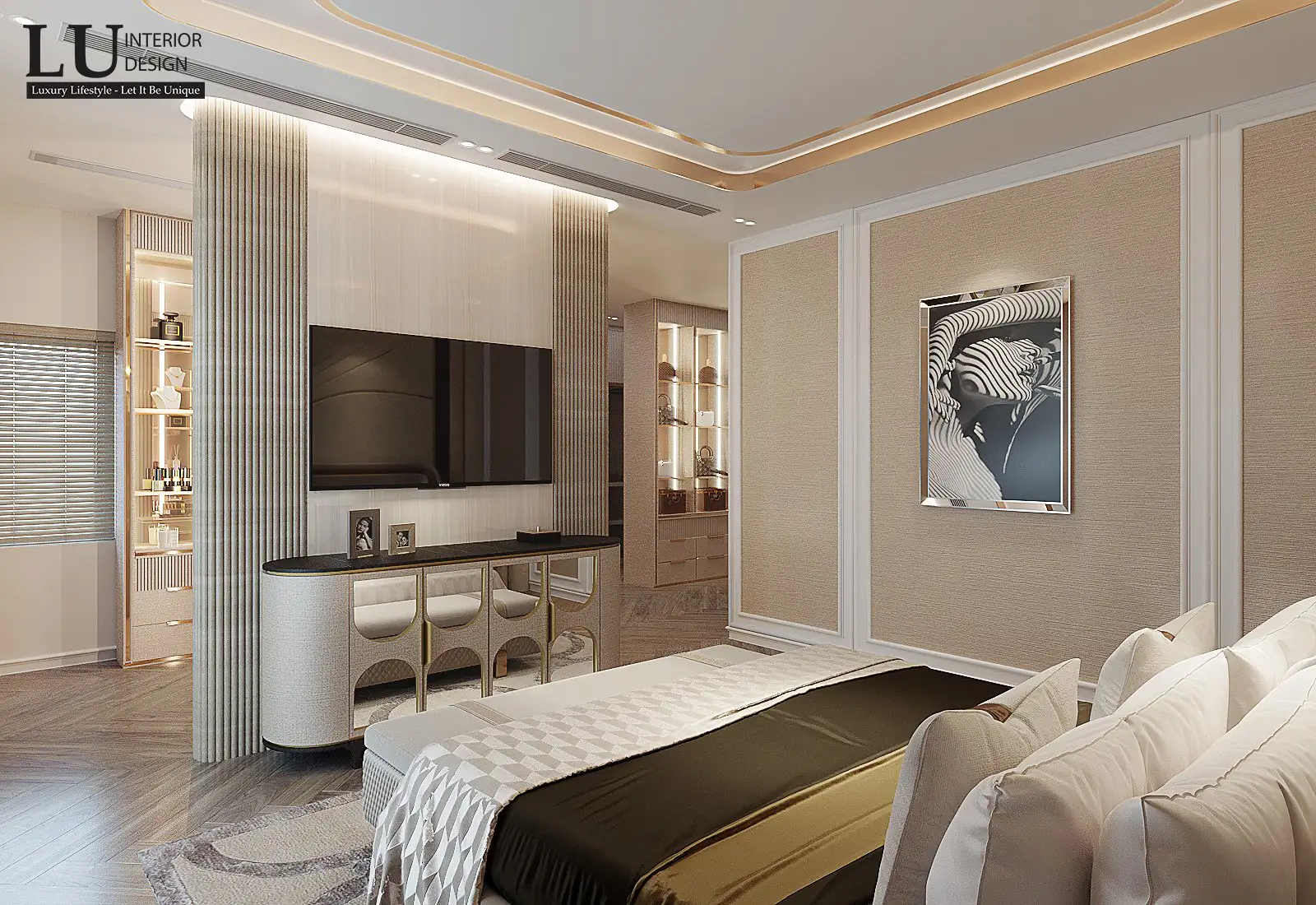 Vách tivi phòng ngủ 2 – thiết kế nội thất biệt thự Đồng Nai – LU Design