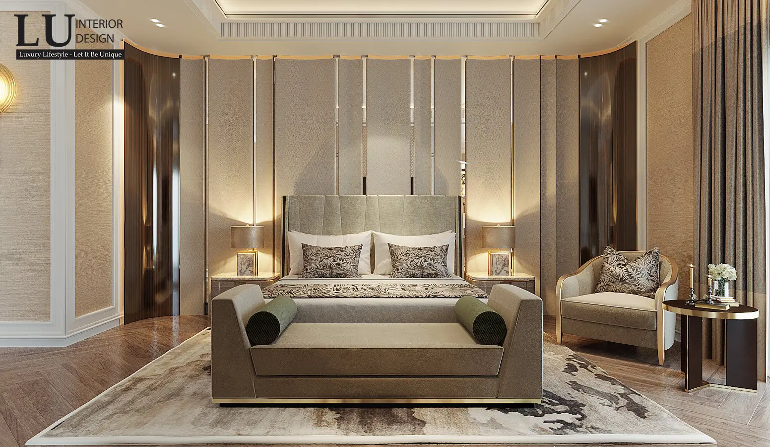 Phòng ngủ master nhìn toàn cảnh – thiết kế nội thất biệt thự Đồng Nai – LU Design