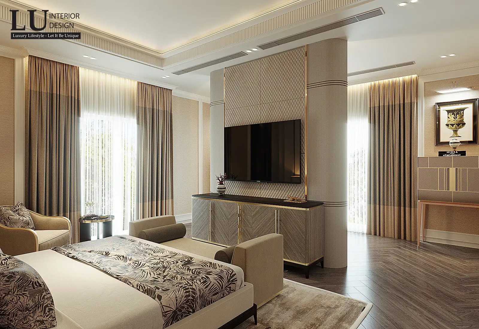 Vách tivi phòng master – thiết kế nội thất biệt thự Đồng Nai – LU Design