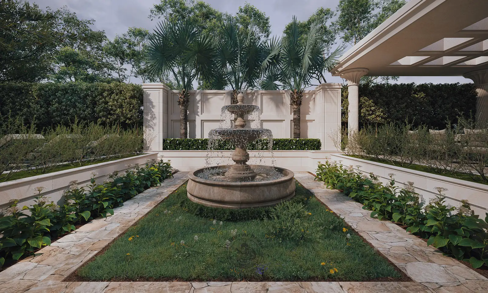 Sân vườn với đài phun nước – thiết kế nội thất biệt thự Đồng Nai – LU Design