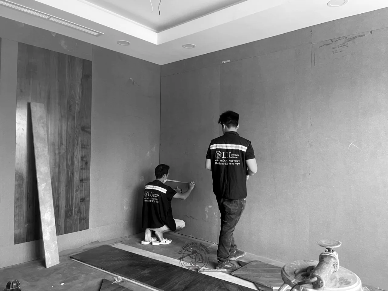 Thi công ván ốp gỗ óc chó – thi công biệt thự Khang Điền Quận 9 – LU Design