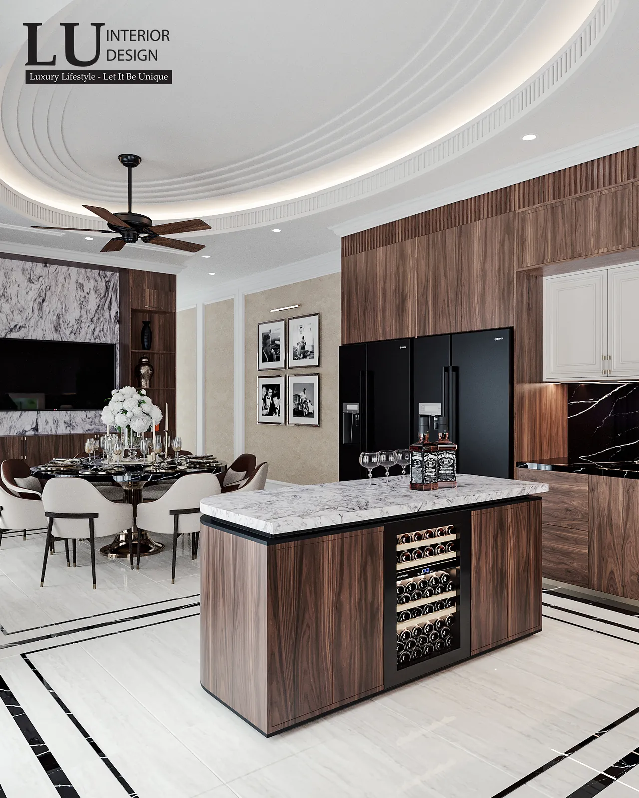 Đảo bếp đá vân – thiết kế nội thất biệt thự Khang Điền Quận 9 – LU Design