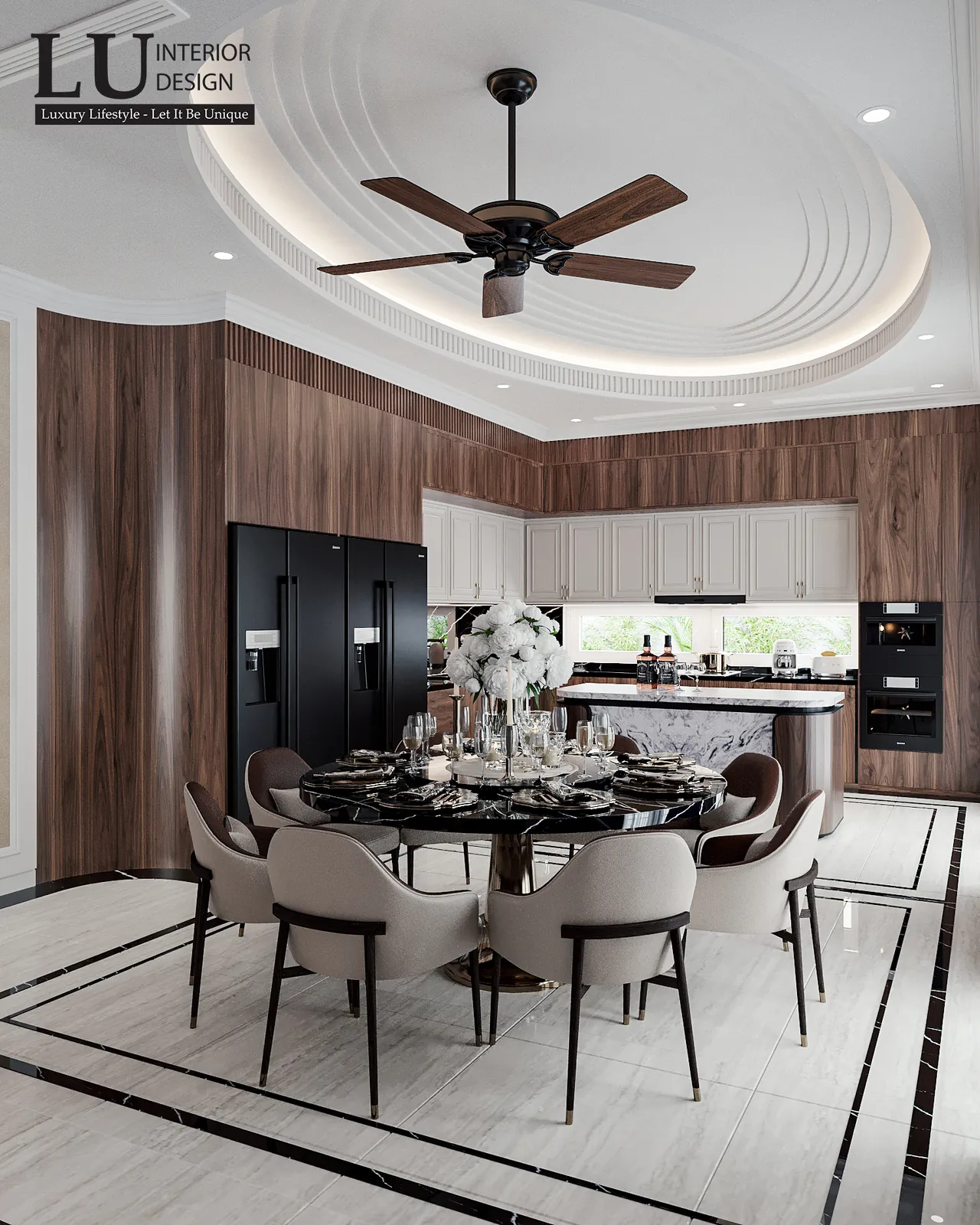 Tủ lạnh đôi âm tủ gỗ – thiết kế nội thất biệt thự Khang Điền Quận 9 – LU Design