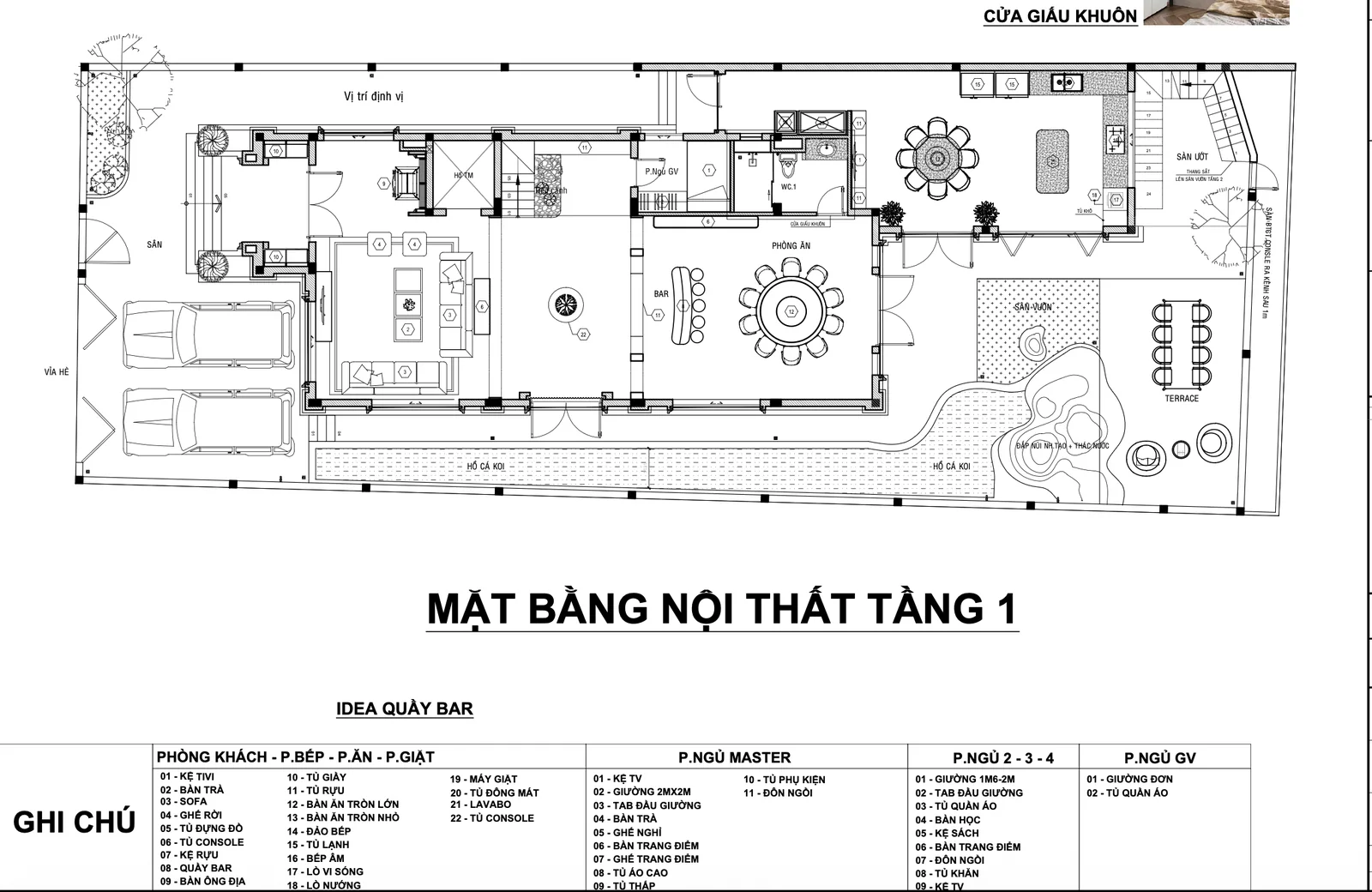 Mặt bằng bố trí nội thất tầng 1 biệt thự Khang Điền Quận 9 – thiết kế nội thất biệt thự Khang Điền Quận 9 – LU Design