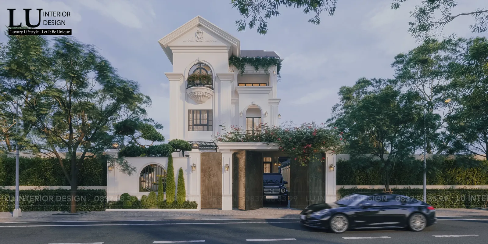 Mặt tiền biệt thự ban ngày – thiết kế nội thất biệt thự Khang Điền Quận 9 – LU Design