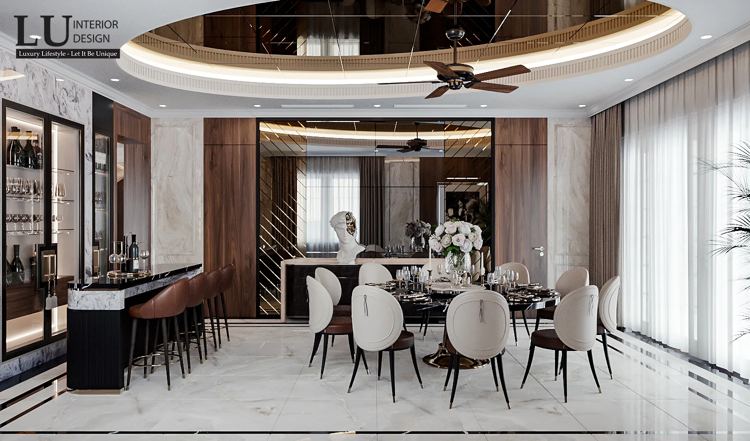 Quầy bar cạnh phòng ăn – thiết kế nội thất biệt thự Khang Điền Quận 9 – LU Design
