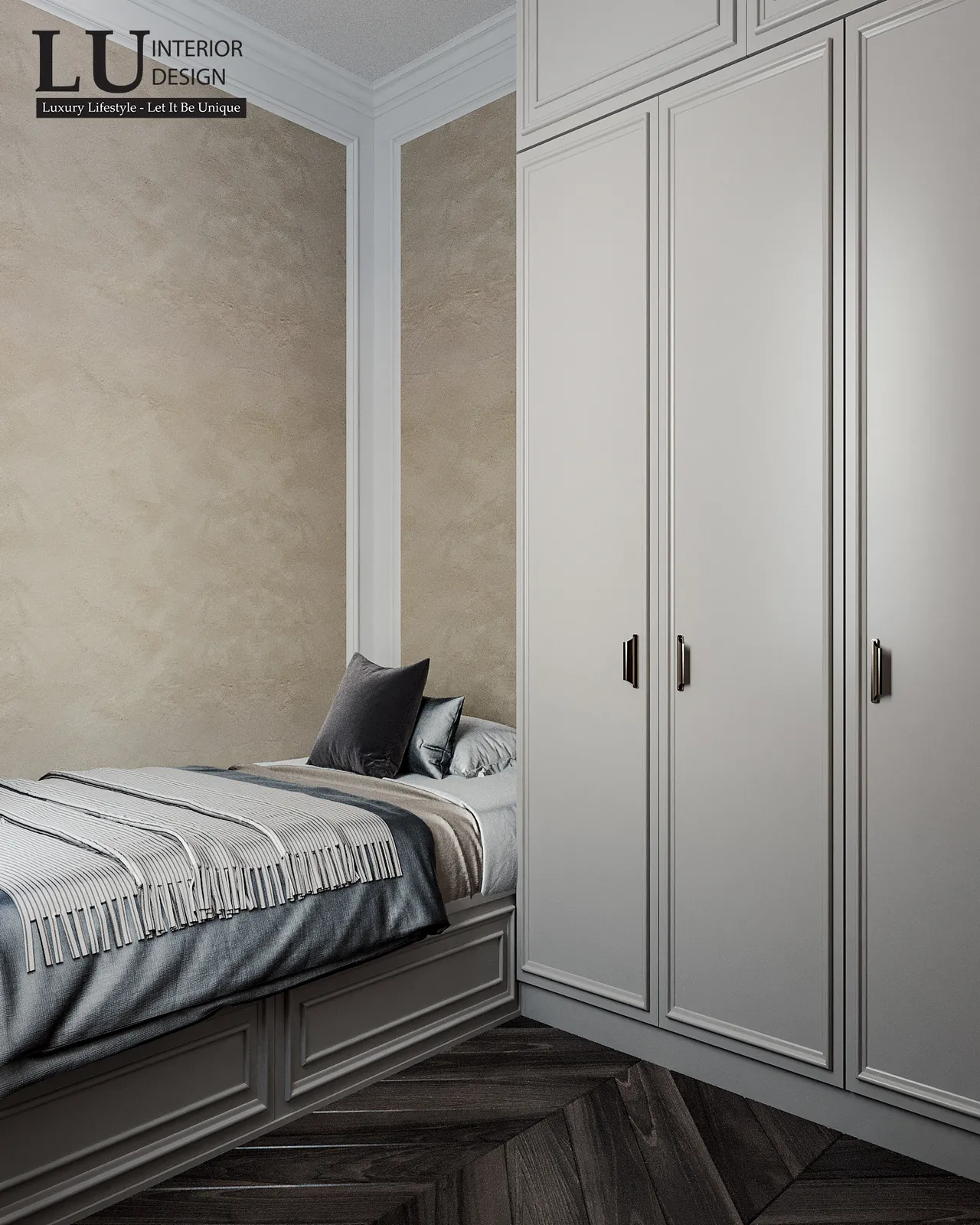 Tủ áo trắng phòng giúp việc – thiết kế nội thất biệt thự Khang Điền Quận 9 – LU Design