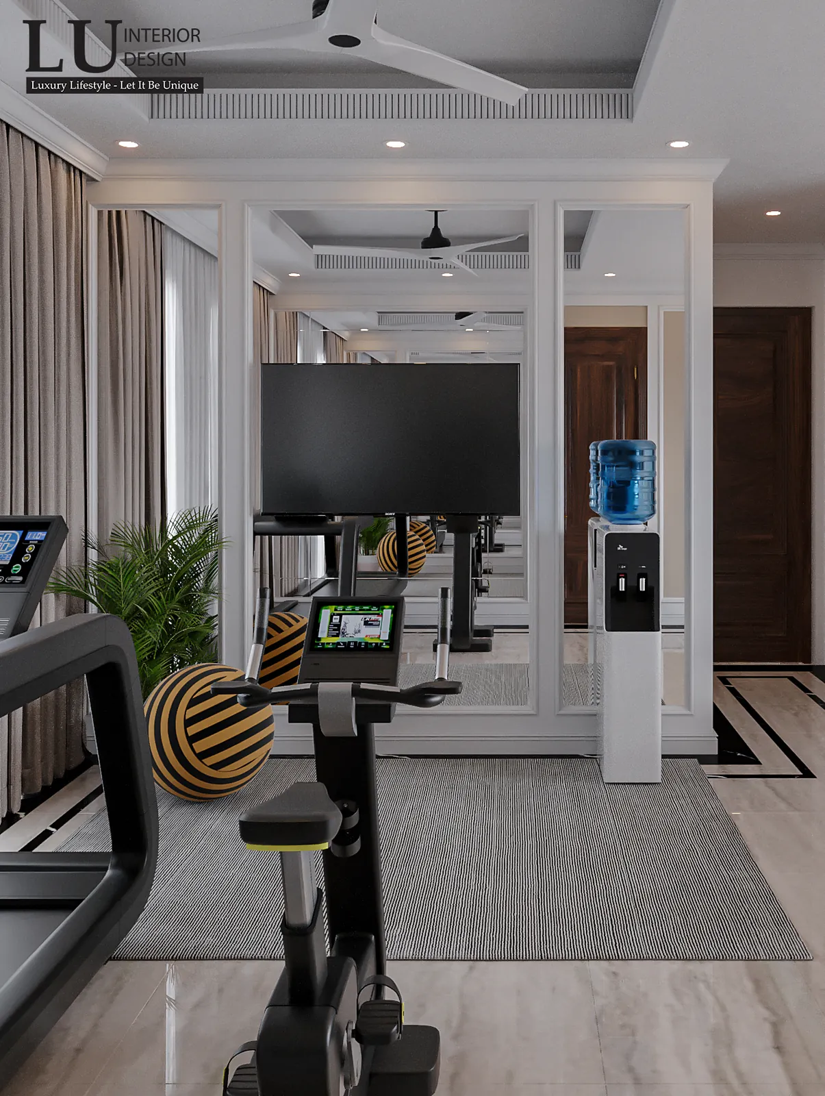 Máy tập phòng gym – thiết kế nội thất biệt thự Khang Điền Quận 9 – LU Design
