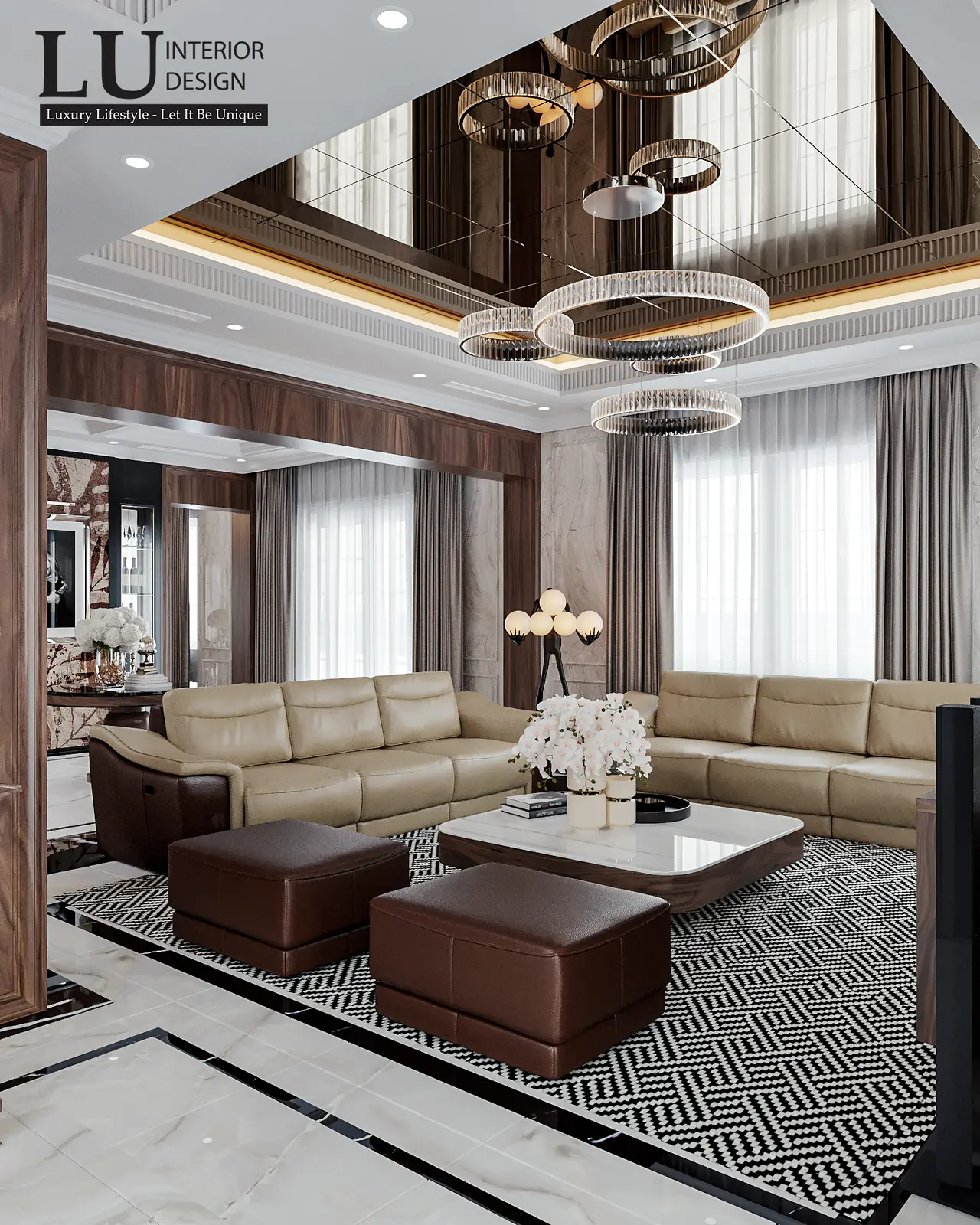 Bàn trà đá trắng – thiết kế nội thất biệt thự Khang Điền Quận 9 – LU Design