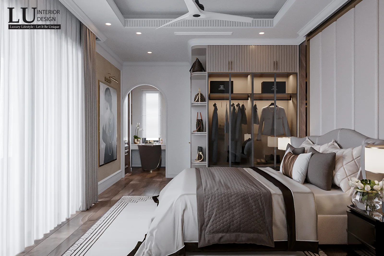 Tủ áo kính phòng ngủ 3 – thiết kế nội thất biệt thự Khang Điền Quận 9 – LU Design