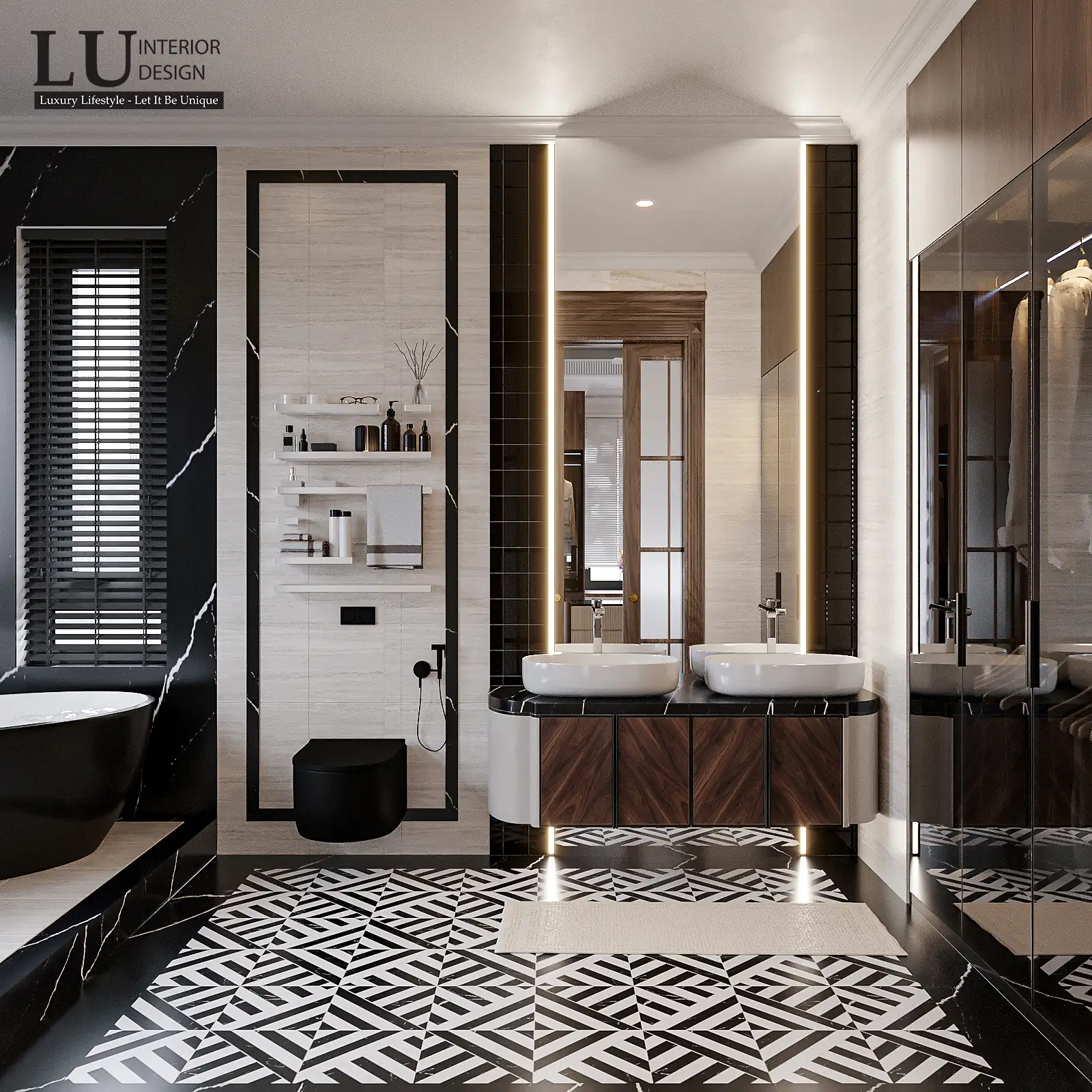 Lavabo tủ gỗ phòng tắm master – thiết kế nội thất biệt thự Khang Điền Quận 9 – LU Design