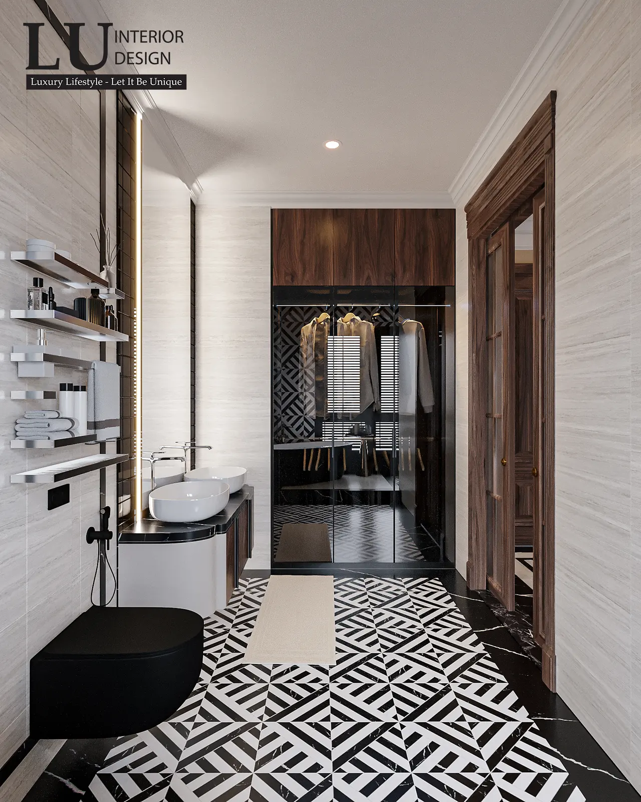 Tủ kính đen phòng tắm – thiết kế nội thất biệt thự Khang Điền Quận 9 – LU Design