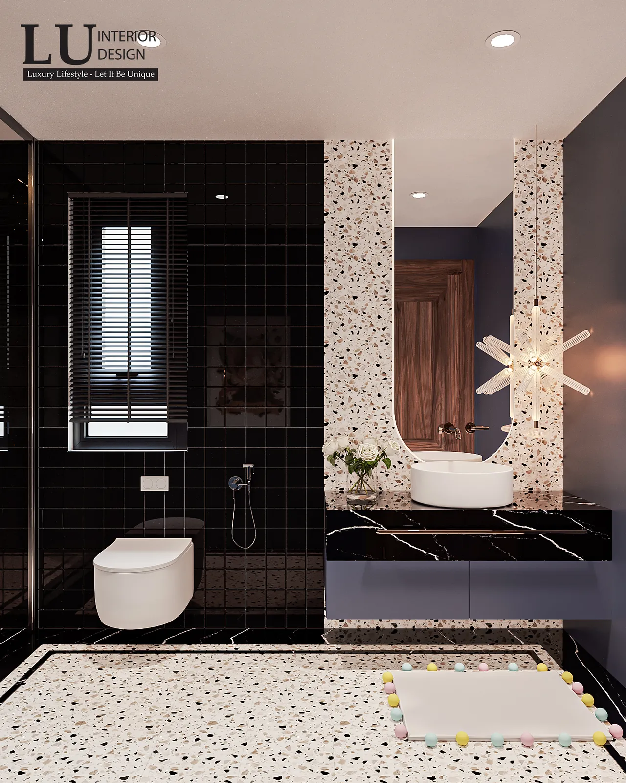 Phòng tắm gạch terrazzo – thiết kế nội thất biệt thự Khang Điền Quận 9 – LU Design