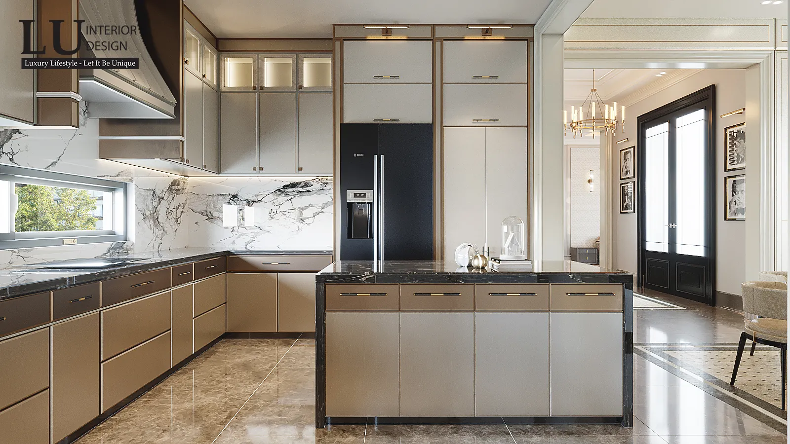 Tủ bếp kem kịch trần – thiết kế nội thất biệt thự Phú Mỹ Hưng – LU Design