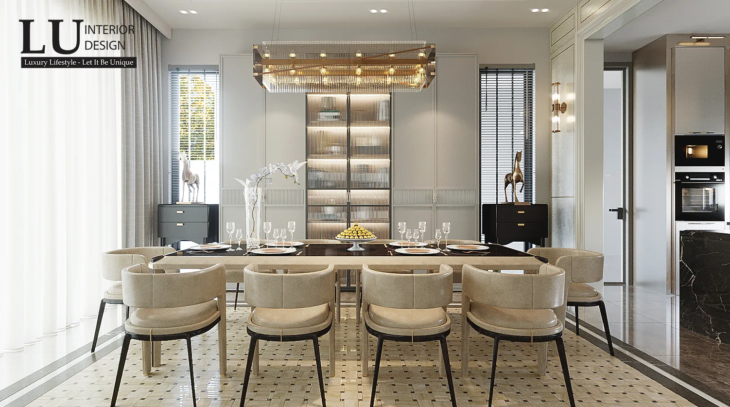 Phòng ăn bàn tám ghế – thiết kế nội thất biệt thự Phú Mỹ Hưng – LU Design
