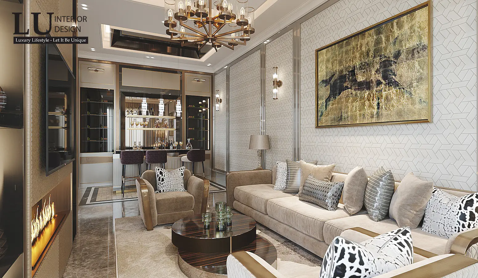 Sofa kem và kệ sách phòng khách – thiết kế nội thất biệt thự Phú Mỹ Hưng – LU Design
