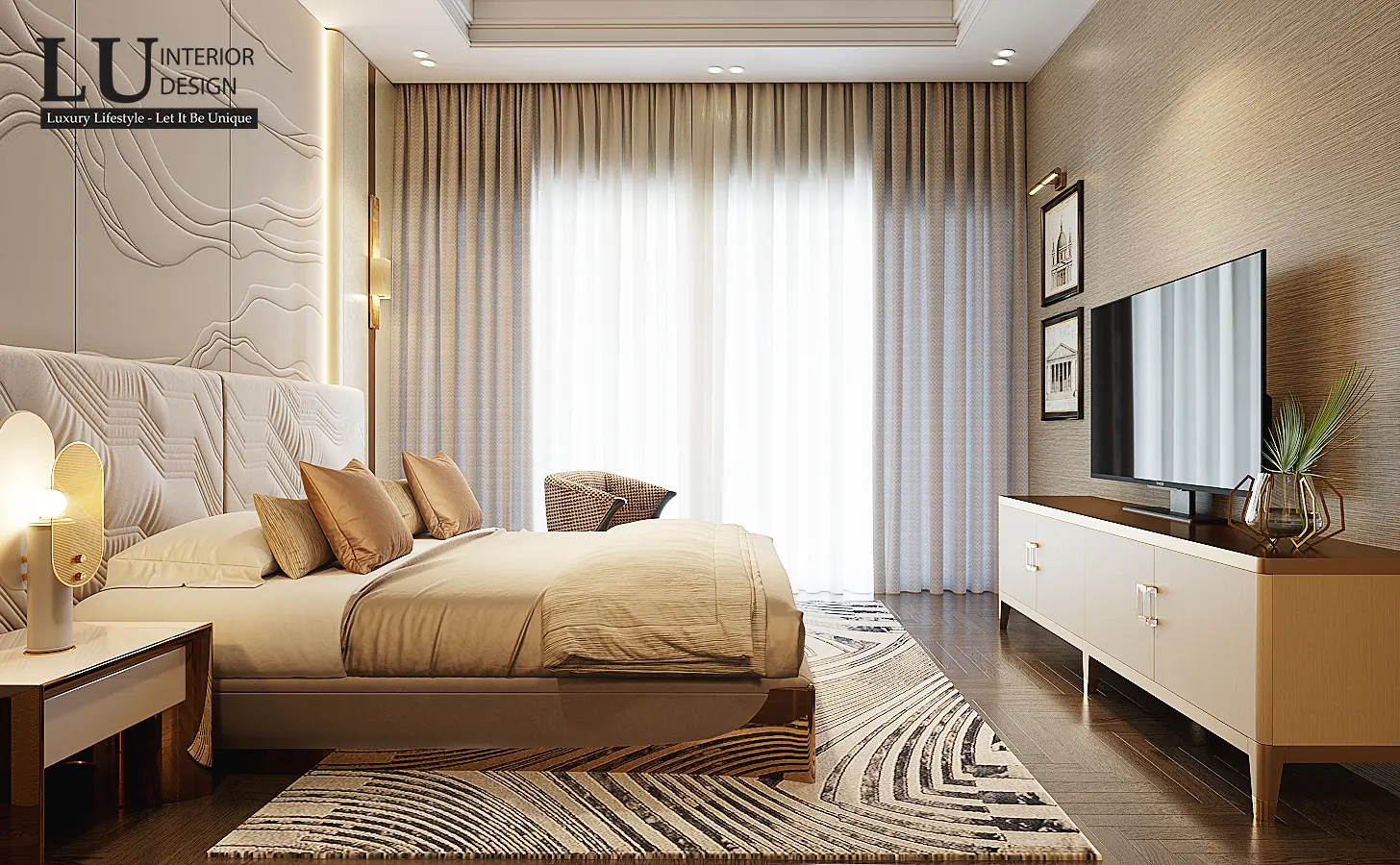Giường và đèn tường đồng – thiết kế nội thất biệt thự Phú Mỹ Hưng – LU Design