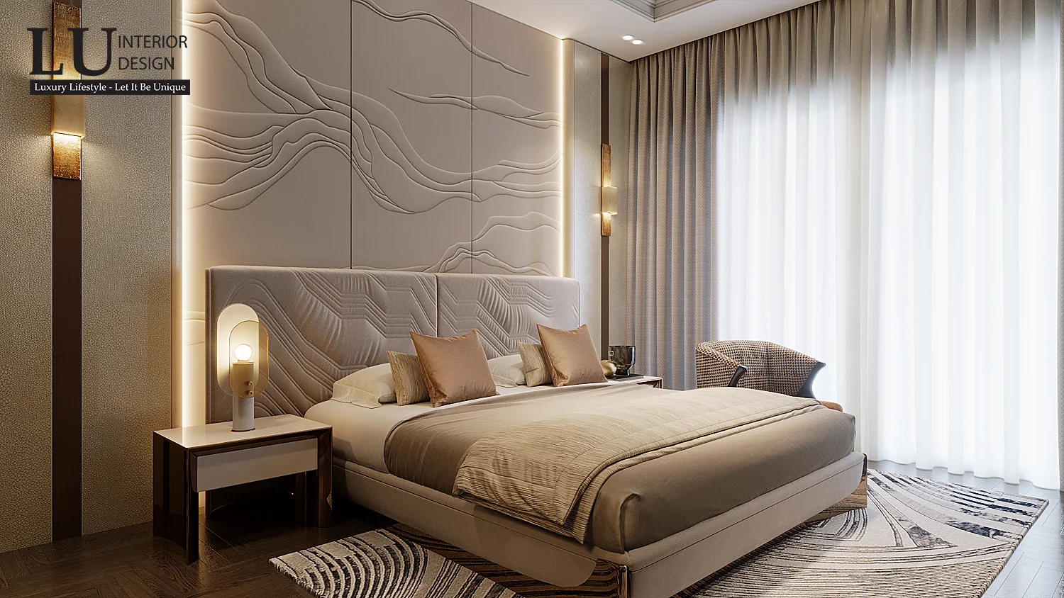 Phòng ngủ 1 nhìn toàn cảnh – thiết kế nội thất biệt thự Phú Mỹ Hưng – LU Design