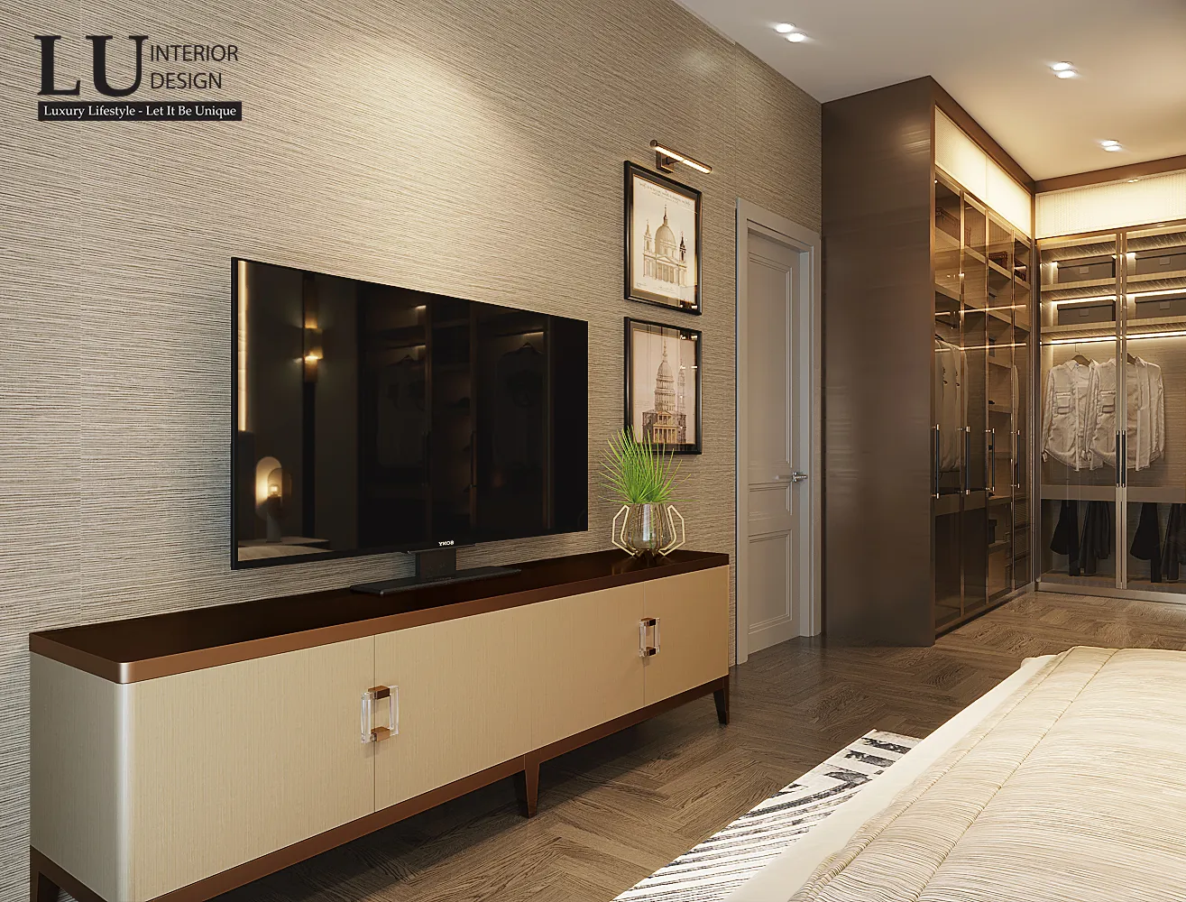 Tủ tivi gỗ phòng ngủ 1 – thiết kế nội thất biệt thự Phú Mỹ Hưng – LU Design