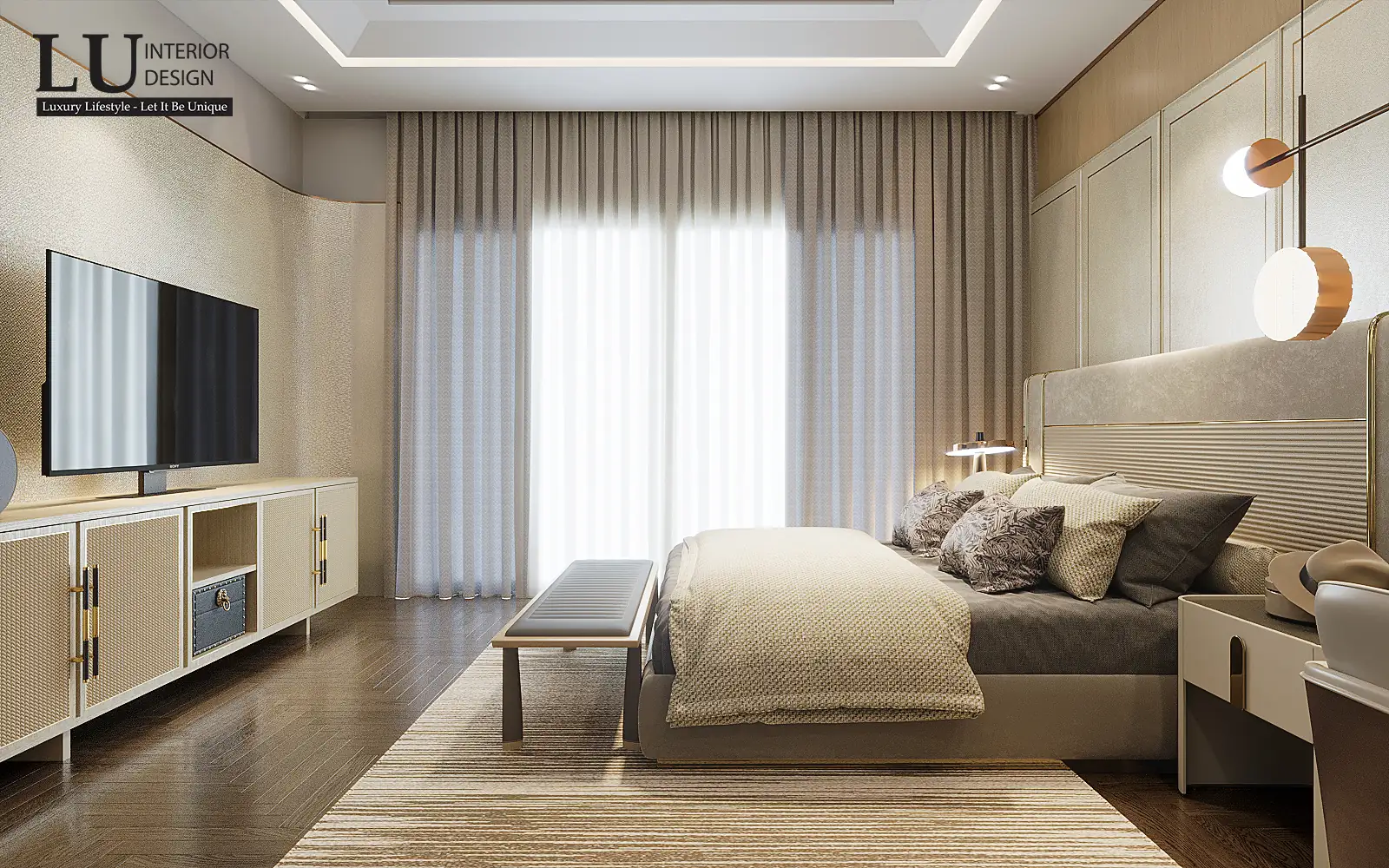 Đầu giường phòng ngủ 3 – thiết kế nội thất biệt thự Phú Mỹ Hưng – LU Design