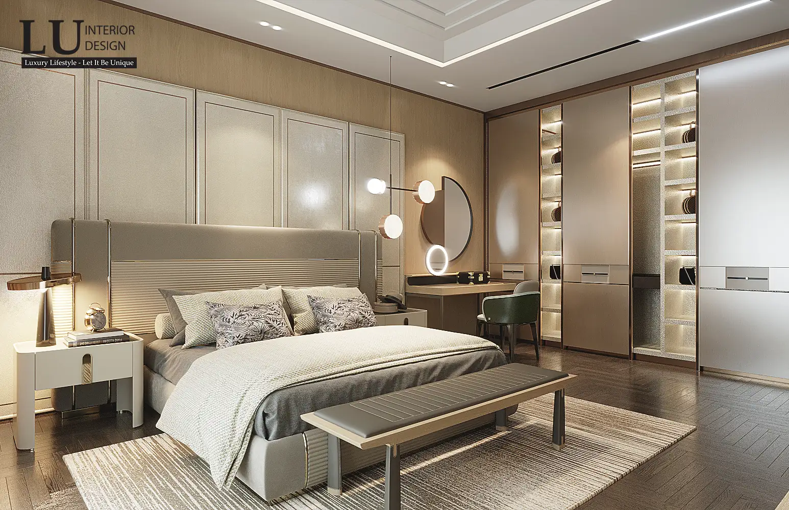 Phòng ngủ 3 nhìn toàn cảnh – thiết kế nội thất biệt thự Phú Mỹ Hưng – LU Design