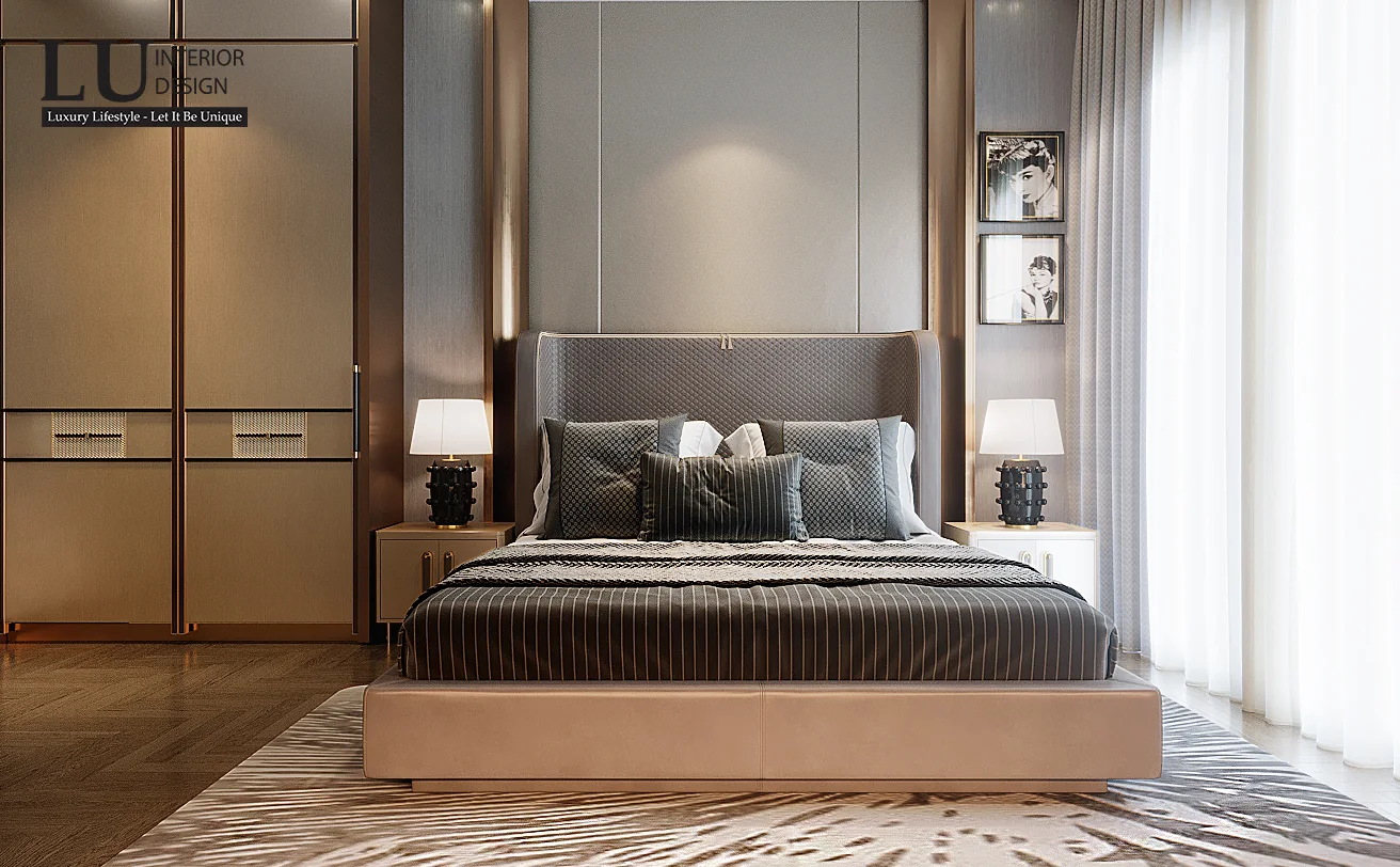 Vách tivi phòng ngủ 4 – thiết kế nội thất biệt thự Phú Mỹ Hưng – LU Design