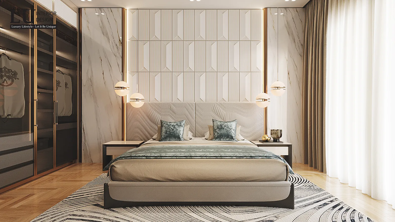 Đầu giường ốp đá vân nhẹ – thiết kế nội thất biệt thự Quận 2 – LU Design