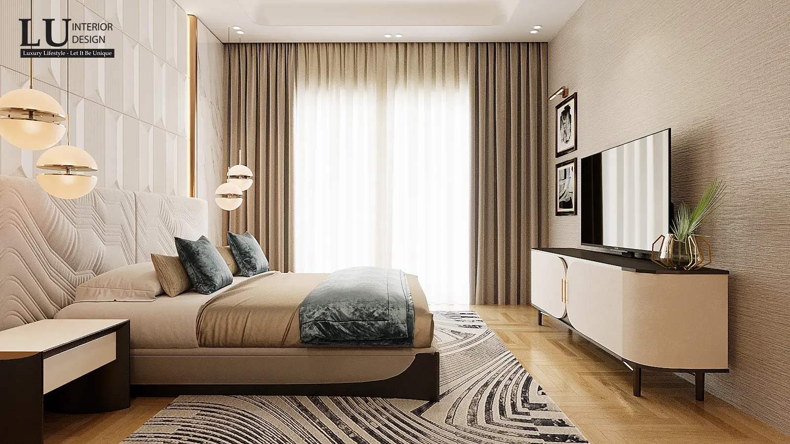 Rèm voan hai lớp và giường ngủ – thiết kế nội thất biệt thự Quận 2 – LU Design