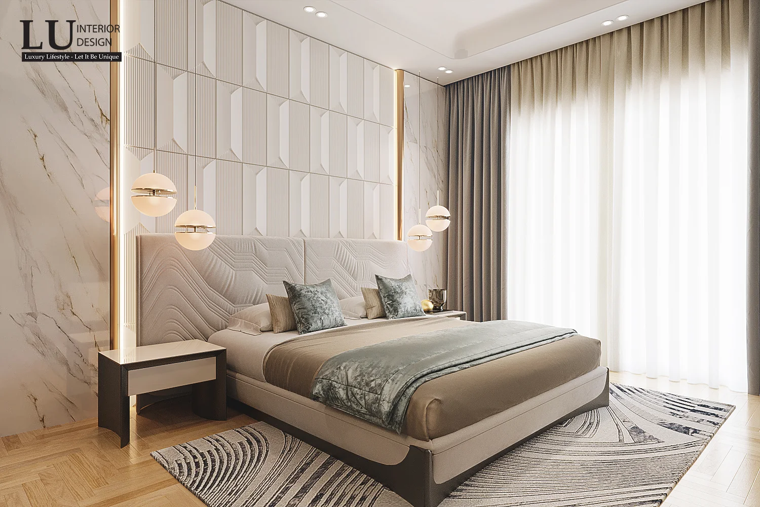 Phòng ngủ 1 nhìn toàn cảnh – thiết kế nội thất biệt thự Quận 2 – LU Design