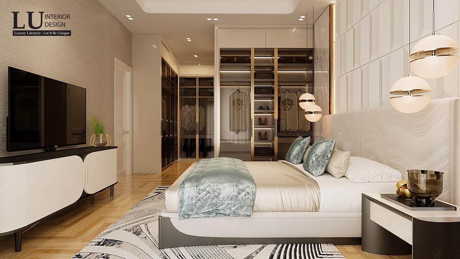 Tủ tivi thấp trong phòng ngủ 1 – thiết kế nội thất biệt thự Quận 2 – LU Design