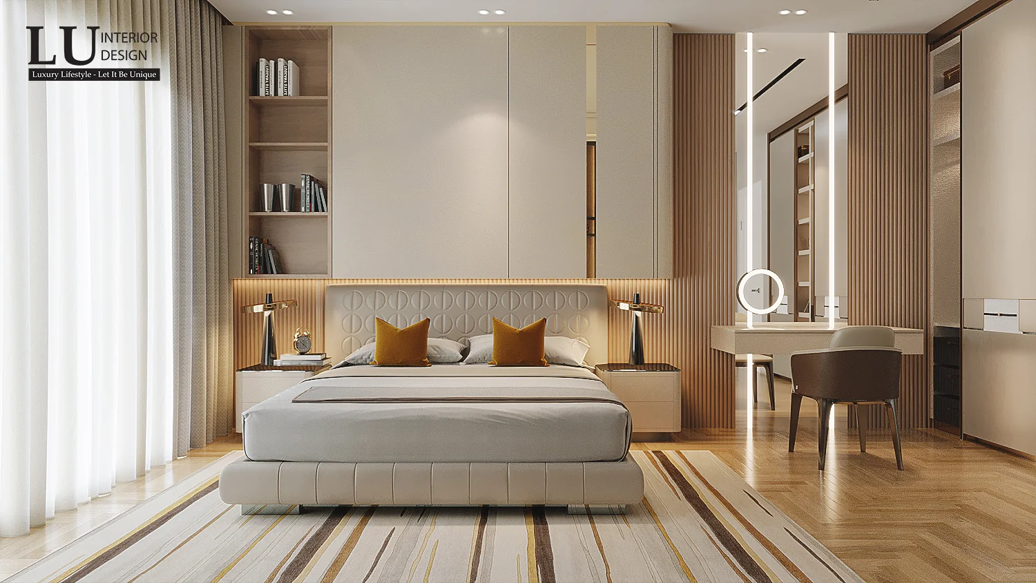 Bàn trang điểm cạnh cửa sổ phòng ngủ 2 – thiết kế nội thất biệt thự Quận 2 – LU Design