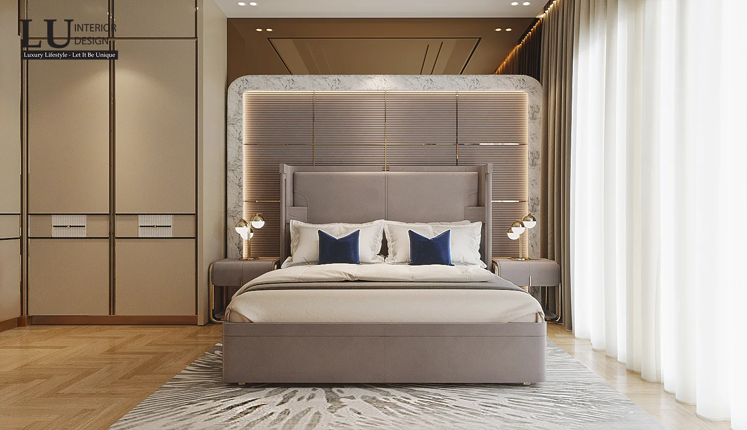 Phòng ngủ 3 đầu giường bọc da – thiết kế nội thất biệt thự Quận 2 – LU Design