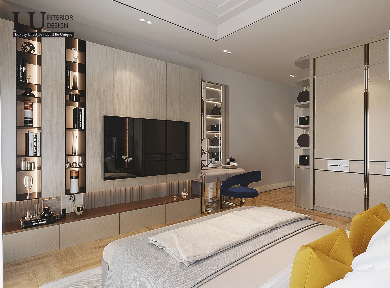 Tủ tivi và kệ sách phòng ngủ 3 – thiết kế nội thất biệt thự Quận 2 – LU Design