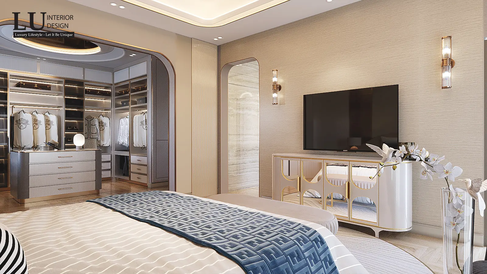Phòng master nhìn về phòng thay đồ – thiết kế nội thất biệt thự Quận 2 – LU Design