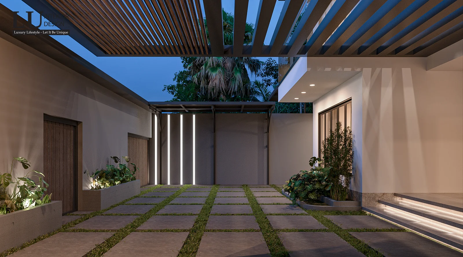 Hiên nhà có pergola và bồn cây – thiết kế nội thất biệt thự Quận 2 – LU Design