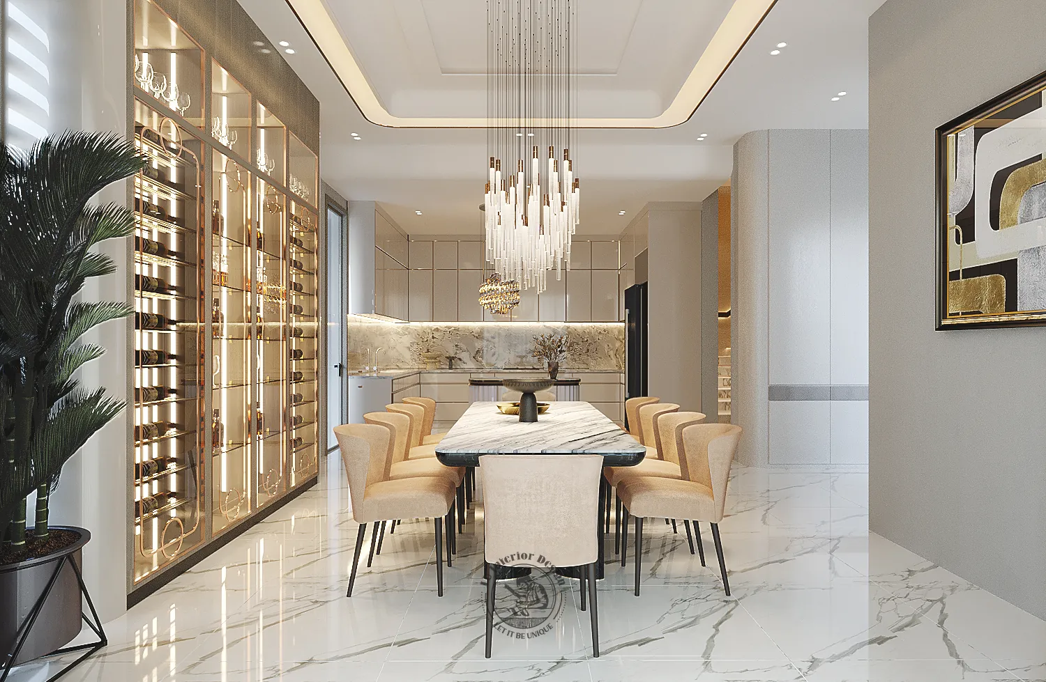 Tủ rượu kính kịch trần – thiết kế nội thất biệt thự Quận 7 – LU Design