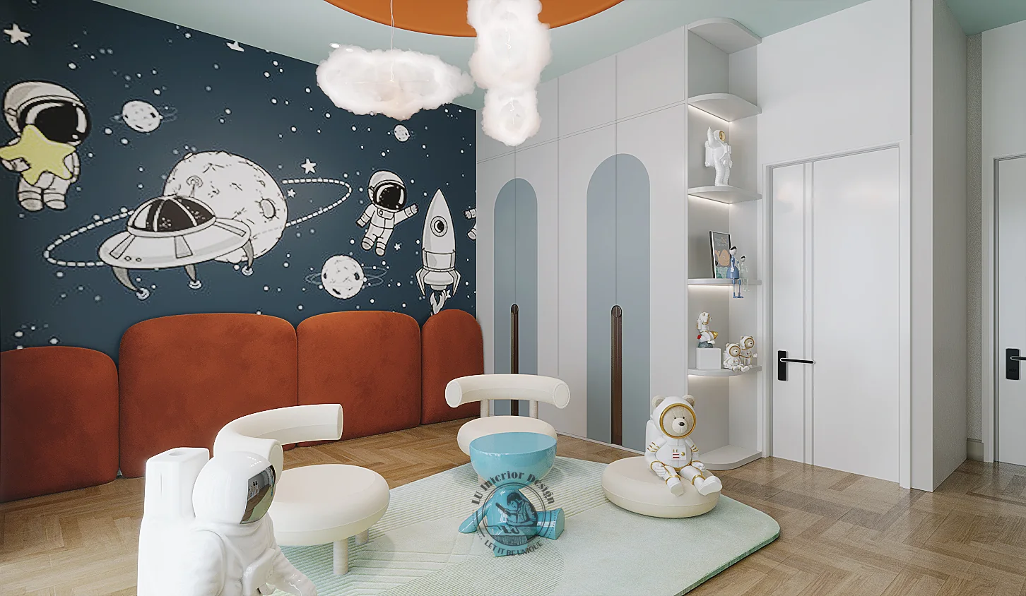 Phòng em bé tường vẽ chủ đề vũ trụ – thiết kế nội thất biệt thự Quận 7 – LU Design