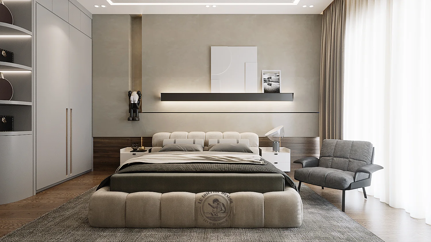 Đầu giường bọc nệm phòng ngủ 1 – thiết kế nội thất biệt thự Quận 7 – LU Design