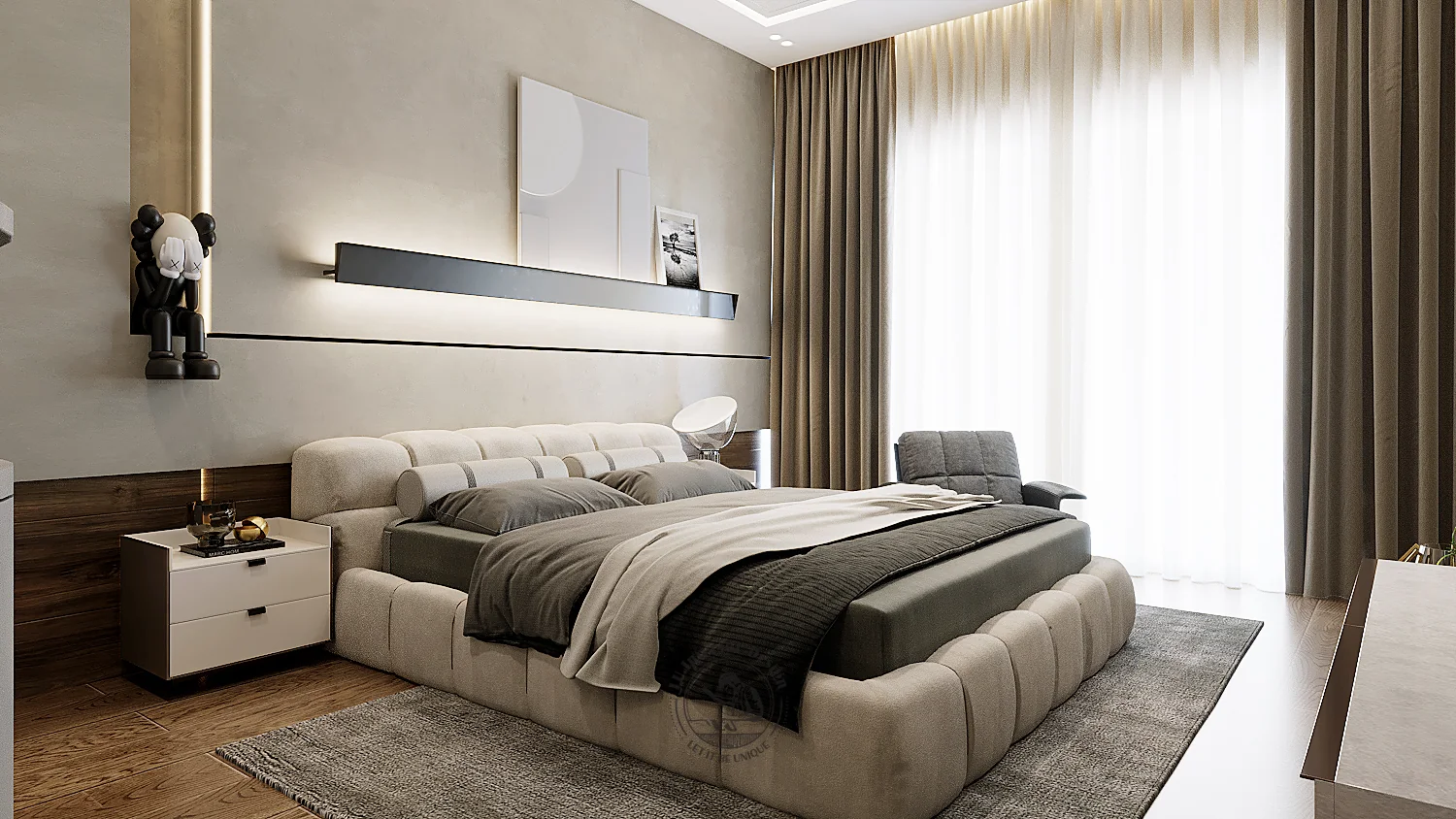 Tủ áo cửa kính phòng ngủ 1 – thiết kế nội thất biệt thự Quận 7 – LU Design