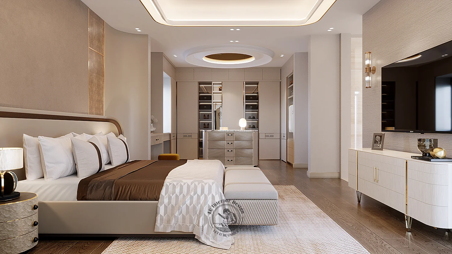 Đầu giường gỗ phòng master – thiết kế nội thất biệt thự Quận 7 – LU Design