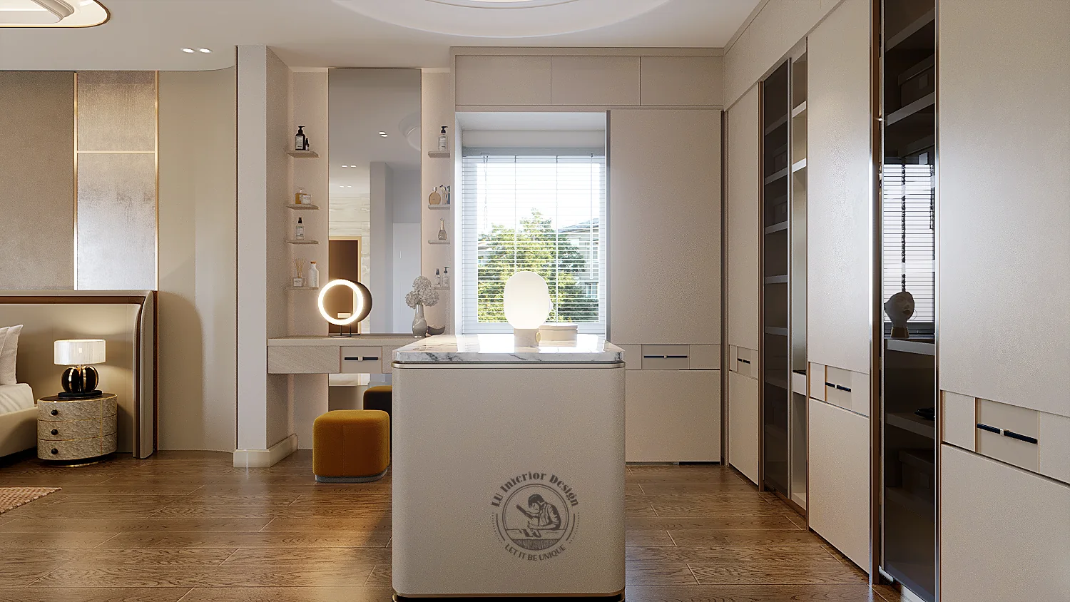 Bàn trang điểm trong phòng thay đồ – thiết kế nội thất biệt thự Quận 7 – LU Design