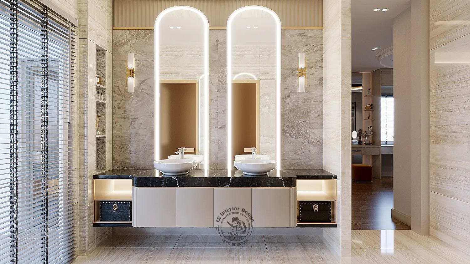 Phòng tắm master gương vòm đèn hắt – thiết kế nội thất biệt thự Quận 7 – LU Design