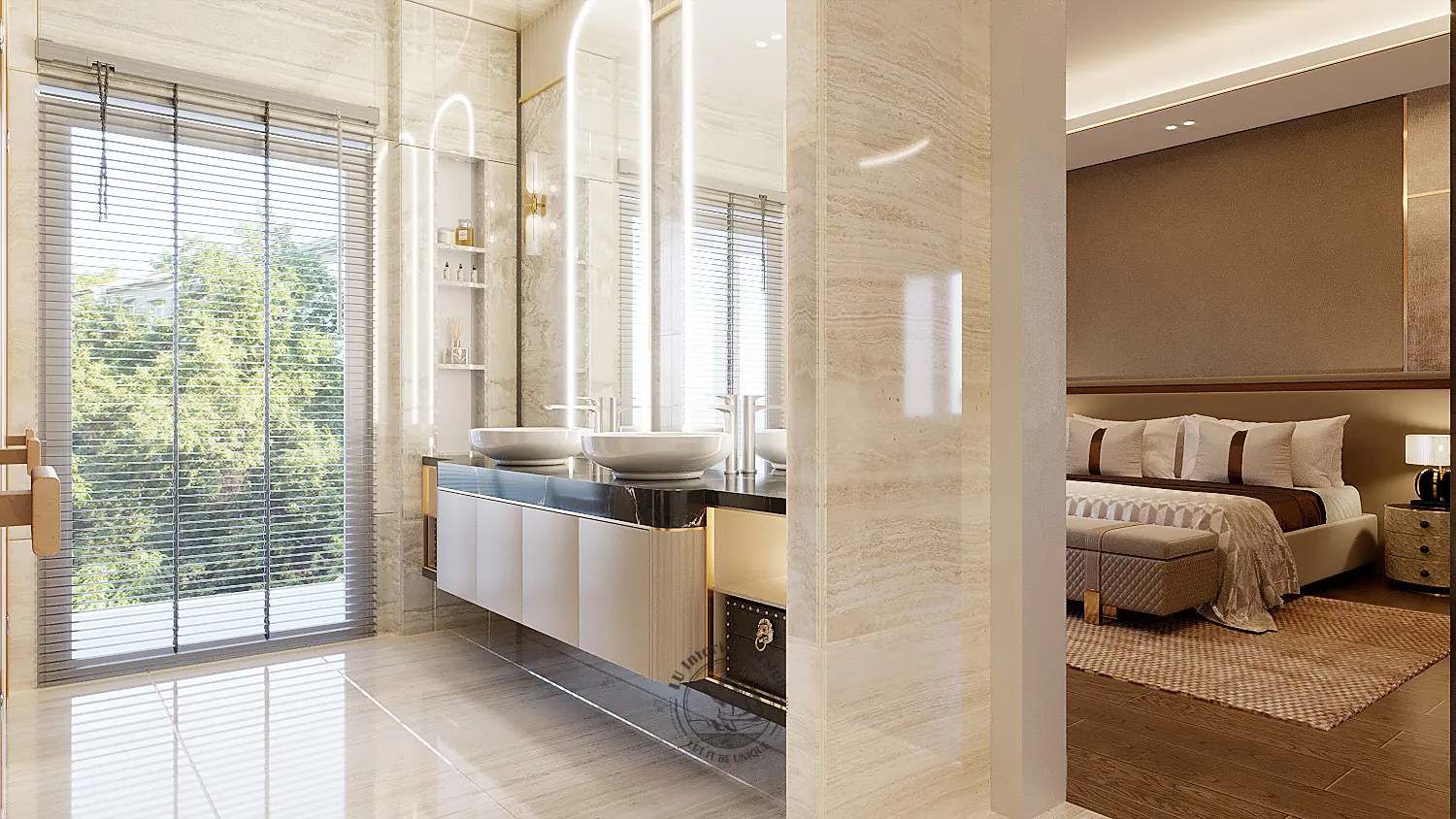Lavabo đôi phòng tắm master – thiết kế nội thất biệt thự Quận 7 – LU Design