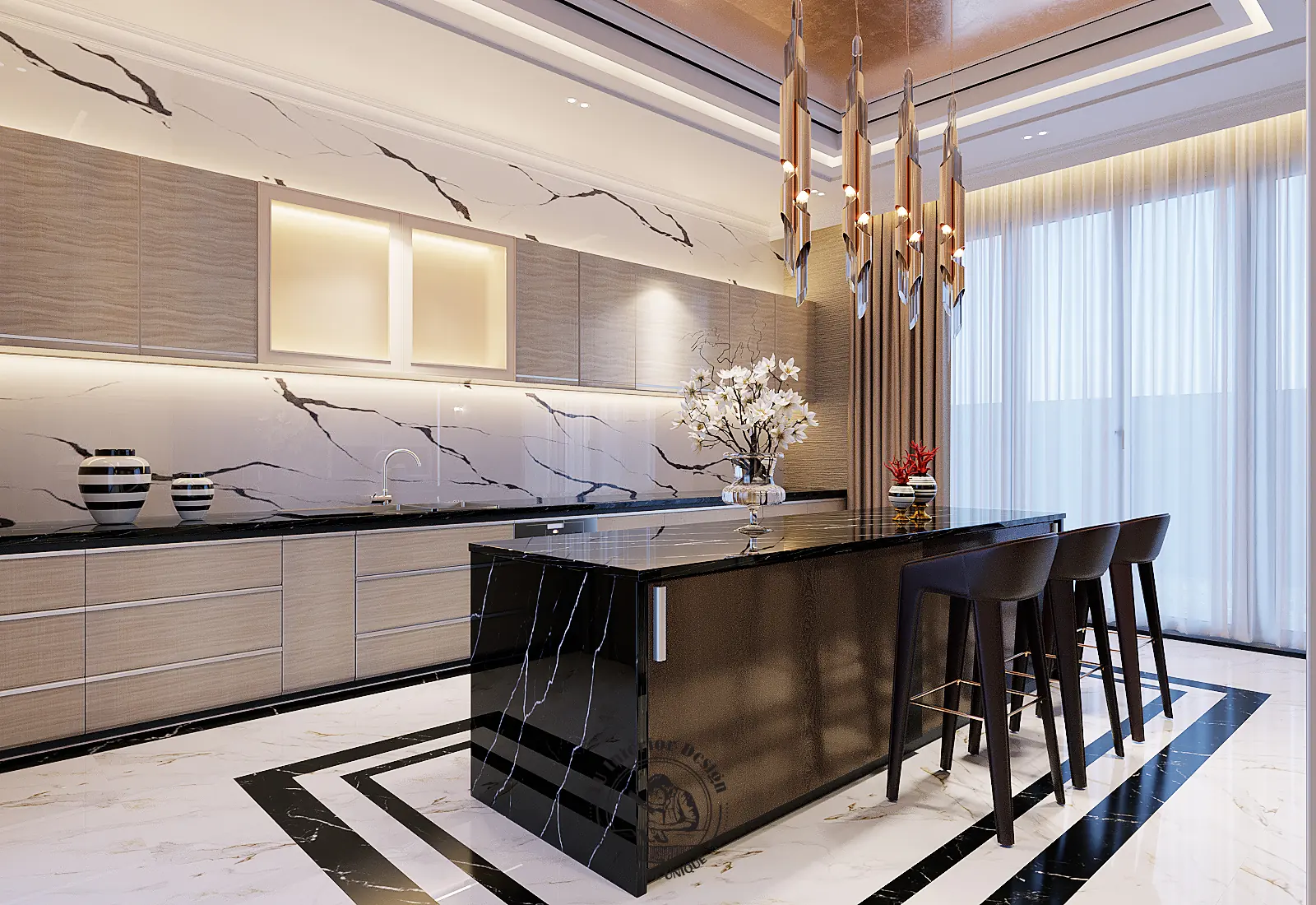 Quầy bar ghế cao ở bếp – thiết kế nội thất biệt thự Sala – LU Design