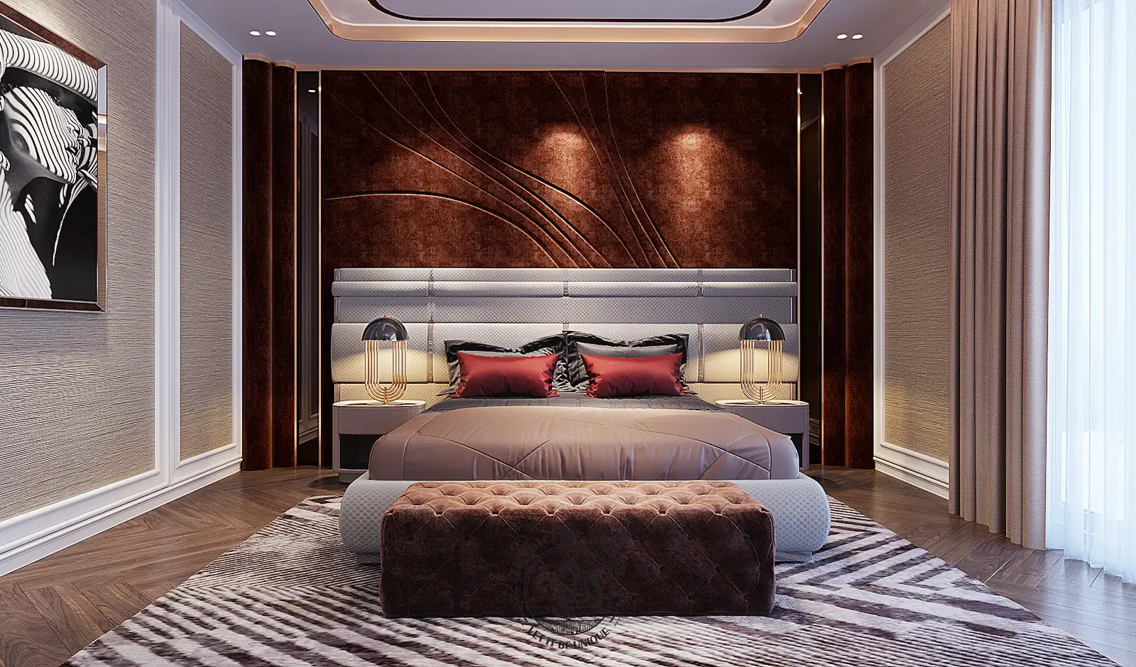 Phòng con gái đầu giường nệm đỏ – thiết kế nội thất biệt thự Sala – LU Design