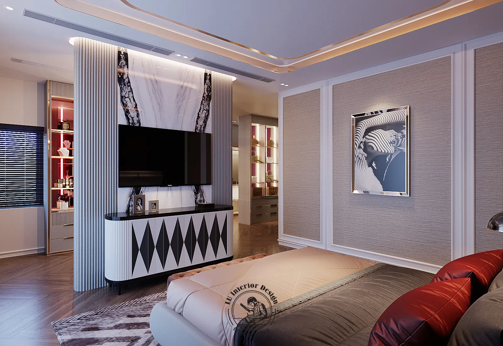 Vách tivi phòng con gái – thiết kế nội thất biệt thự Sala – LU Design