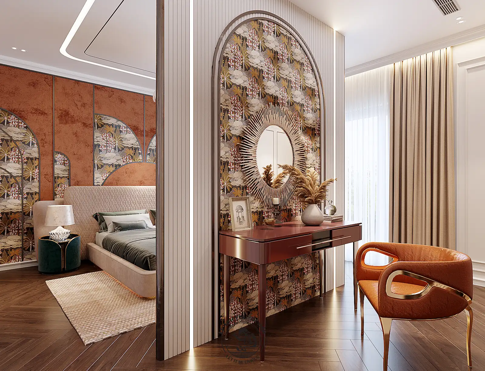 Bàn trang điểm gương tròn – thiết kế nội thất biệt thự Sala – LU Design